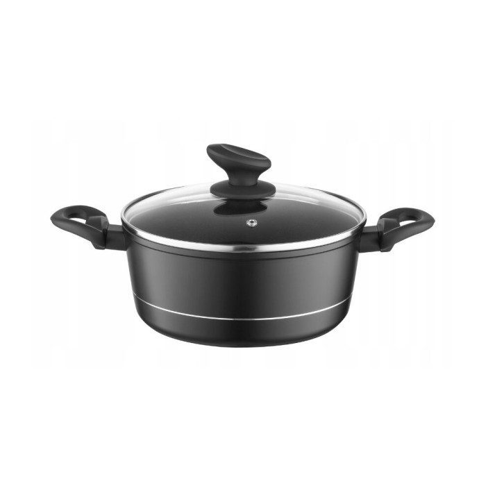 Oala din aluminiu forjat, cu capac, 22cm, 3L, invelis antiaderent si manere izolate termic, design moderin, calitate superioara, Florina Delux