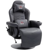HOMCOM Fotoliu de gaming, Funcție de masaj, Spătar reglabil, Suport pentru picioare, p&acirc;nă la 120 kg, Cadru din oțel, Piele ecologică, Negru | Aosom Ro