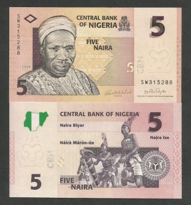 NIGERIA 5 NAIRA 2006 UNC [1] P- 32a.1 , necirculata foto