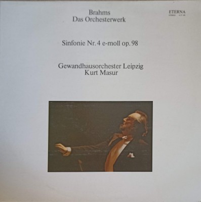 Disc vinil, LP. Sinfonie Nr. 4 E-moll Op. 98-Brahms, Gewandhausorchester Leipzig, Kurt Masur -252559 foto