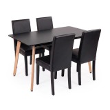 Set Sufragerie Verona 120 4+1 Leziter Negru-Negru MDF Piele Sintetica