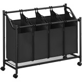 Cos de rufe mobil SONGMICS cu 4 saci detasabili, 180 L, negru