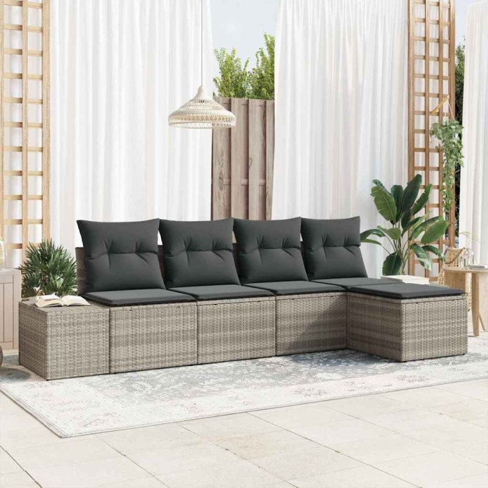 vidaXL Set de canapele pentru grădină 5 pcs Gri deschis Rattan poli 3347022