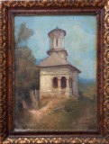 Cumpara ieftin Adam Bălţatu (1889-1979)-Biserica schitului de Sub Piatră, pictură veche, Peisaje, Ulei, Realism