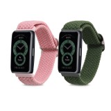 Set 2 Curele pentru Huawei Band 6/Band 3/Watch Fit mini, Kwmobile, Roz/Verde, Nylon, 59609.02