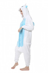 PJM56-22 Pijama intreaga kigurumi, model uncorn alb cu albastru foto