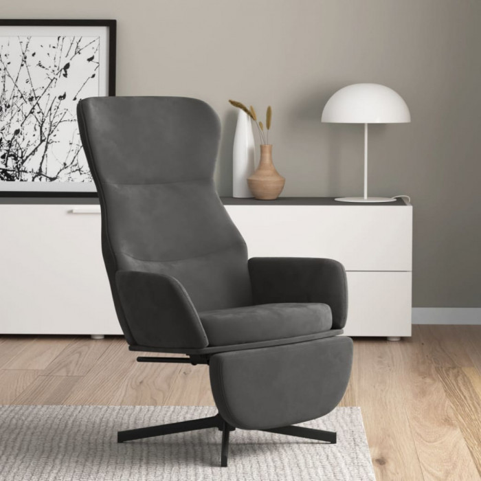 vidaXL Scaun de relaxare cu taburet, gri &icirc;nchis, catifea