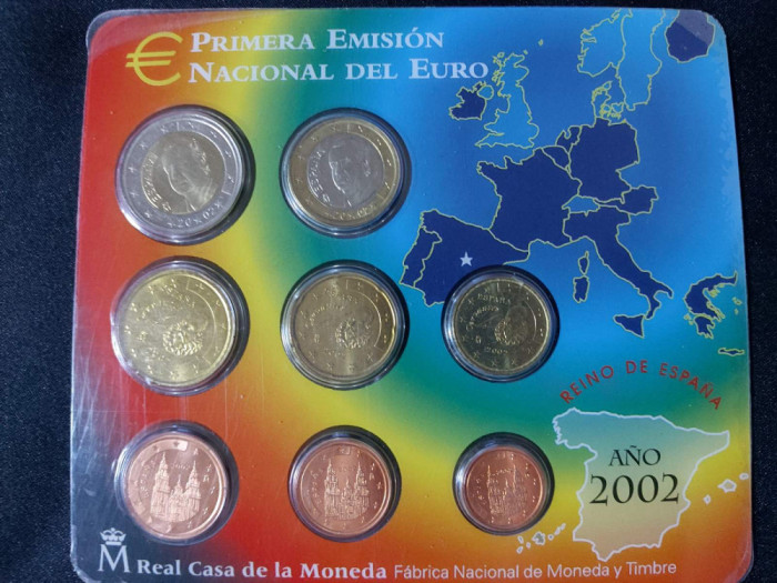 Spania 2002 - Set complet de euro bancar de la 1 cent la 2 euro - 8 monede BU