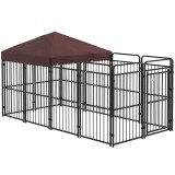 PawHut Cotet Exterior pentru Caini Tarc cu Copertină Impermeabilă pentru Talie Medie și Mare Maro | Aosom Romania