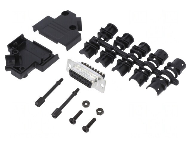 Conector D-Sub 15 Pin Mamă &icirc;n Unghi 45&deg; cu Şuruburi pe Cablu