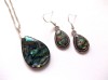 Set Bijuterii Sidef Paua Femei, Colier cu Pandantiv &amp; Cercei, Verde Albastru, Handmade Fashion