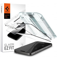 Set 2 Folii de protectie Spigen Glas.TR EZ FIT pentru Apple iPhone 15 Pro Negru