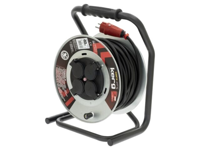 Prelungitor alimentare KERG 3x2,5mm2 bobinat cu 4 prize, negru