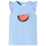 Tricou pentru copii cu m&acirc;neci cu volane, albastru deschis, 128