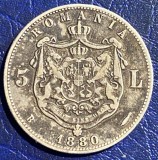 Moneda 5 Lei 1880 Carol I Argint, Rom&acirc;nia, Colecție, Semnată