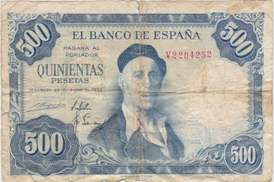 SPANIA 500 PESETAS 1954 UZATA foto