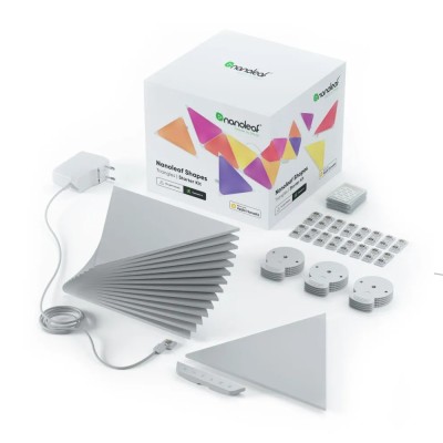 Kit 15 Panouri luminoase Nanoleaf Shapes Triangles, Iluminare LED RGBW, Senzor muzica, Cablu 2.5 m, Compatibil cu asistenti vocali SmartElectro Intell foto