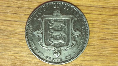 Jersey - moneda de colectie bronz foarte rara - 1 / 26 shilling 1871 - Victoria tanara - absolut superba ! foto