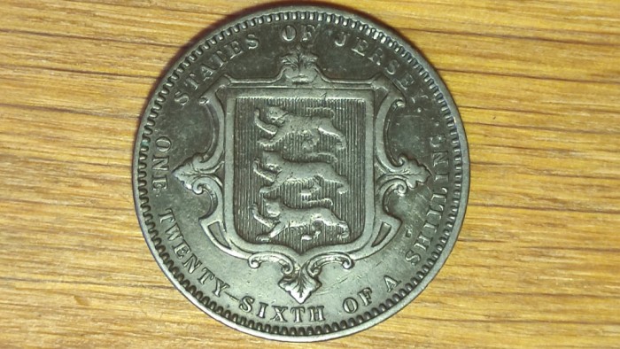 Jersey - moneda de colectie bronz foarte rara - 1 / 26 shilling 1871 - Victoria tanara - absolut superba !