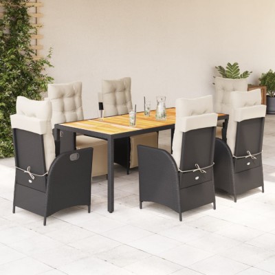 vidaXL Set mobilier de grădină cu perne, 7 piese, negru, poliratan foto