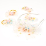 Set accesorii crem cu bentita, clame si elastice din tul cu buline