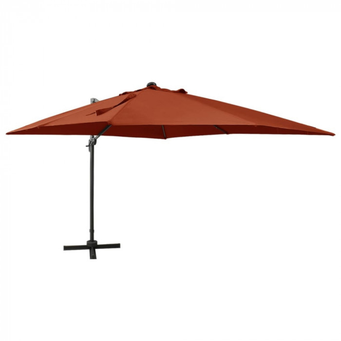 Umbrela suspendata cu stalp si LED-uri, caramiziu, 300 cm GartenMobel Dekor