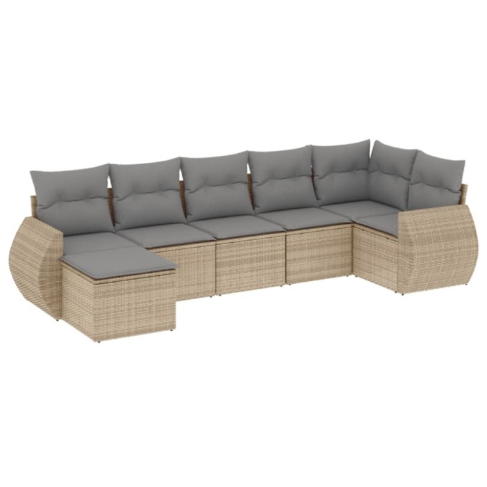 Set canapele de gradina, 7 piese, cu perne, bej, poliratan