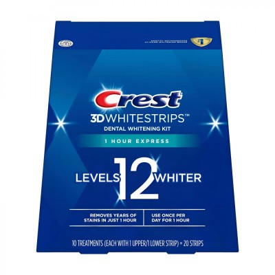 Benzi Crest 3D Whitestrips 1 Hour Express, 10 plicuri, 12% concentratie, tratament pentru albirea di foto