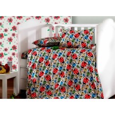 Lenjerie de pat pentru o persoana cu husa de perna dreptunghiulara, Gargarita, bumbac ranforce, gramaj tesatura 120 g/mp, multicolor