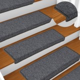 vidaXL Covorașe pentru scări, 15 buc., 65x21x4 cm, gri &icirc;nchis, cu margini dreptunghiulare