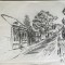 Lucrare Marius Bunescu, cărbune pe carton subțire, peisaj urban / citadin la Constanta, 33 x 27 cm, artist roman