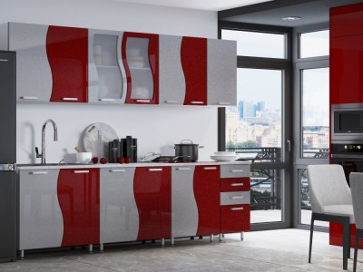 Bucatarie CIP S MDF Rosu Metalizat 2,6m foto
