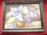 Tablou Ulei pe Panza Flori de Liliac, Semnat, 29x21cm - Pictura Veche