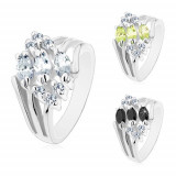 Cumpara ieftin Inel argintiu decorat zirconii transparente și zirconii colorate &icirc;n formă de bob - Marime inel: 49, Culoare: Verde - galben