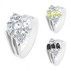 Inel argintiu decorat zirconii transparente și zirconii colorate în formă de bob - Marime inel: 50, Culoare: Transparent