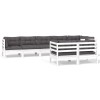 Set mobilier de gradina cu perne, 8 piese, alb, lemn masiv pin