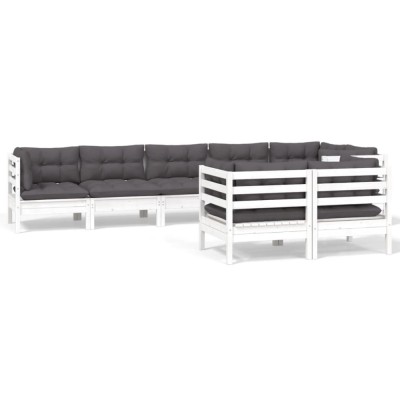 Set mobilier de gradina cu perne, 8 piese, alb, lemn masiv pin foto