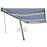 VidaXL Copertină retractabilă manual, LED, albastru și alb, 600x350 cm