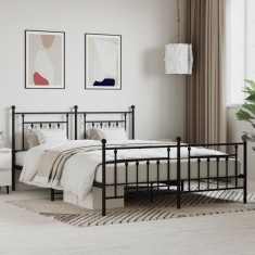 Cadru pat fără saltea, cu tăblie picioare negru 160x200cm metal