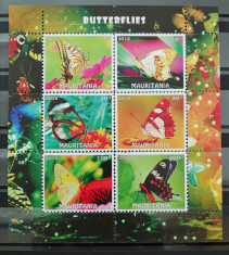 BC29, MAURITANIA 2016, BLOC PRIVATE LOCAL ISSUE, FAUNA, FLUTURI foto