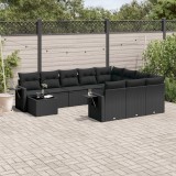 vidaXL Set canapele de grădină cu perne, 11 piese, negru, poliratan 3253062