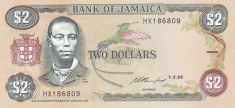 Bancnota Jamaica 2 Dolari 1993 - P69e UNC foto