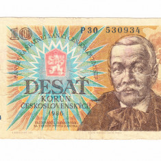 Bancnota Cehoslovacia 10 coroane/korun 1986, circulata, stare buna