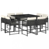 Cumpara ieftin Set mobilier de gradina cu perne, 9 piese, negru, poliratan
