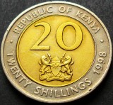 Cumpara ieftin Moneda exotica - bimetal 20 SHILLINGS - KENYA, anul 1998 *cod 1044, Africa