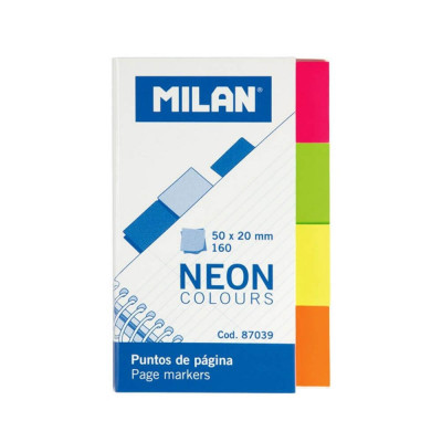 Set 10 Notite Adezive MILAN, 20x50 mm, 160 File, Multicolor Neon, Index Hartie cu Adeziv, Evidentiatoare pentru Carti si Caiete, Sticky Indexuri, Evid foto