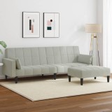 vidaXL Canapea extensibilă cu taburet, 2 locuri, gri deschis, catifea