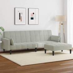 vidaXL Canapea extensibilă cu taburet, 2 locuri, gri deschis, catifea