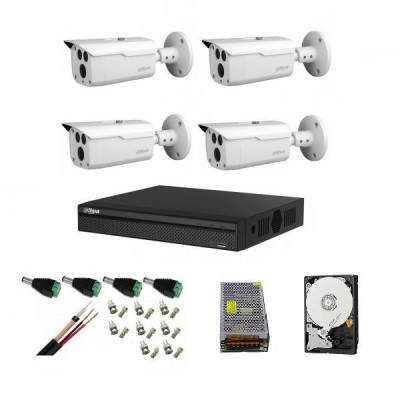 Sistem supraveghere video profesional cu 4 camere Dahua 5MP HDCVI IR 80m, full accesorii, cablu coaxial, live internet SafetyGuard Surveillance foto