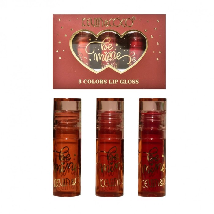 Set rujuri de buze lucioase, kevin &amp; coco, be mine 3 culori, lip-gloss, 11 x 7.3 x 2.7cm, roz-rosu, varianta b